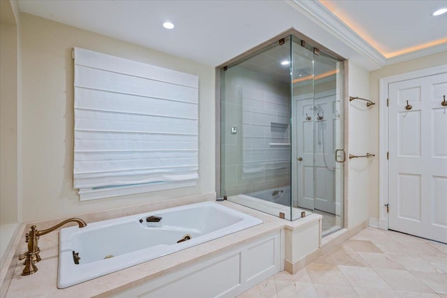 280 Old Farm Rd, Northfield, IL 60093 - bathroom featuring a stall shower, a whirlpool tub, and recessed lighting