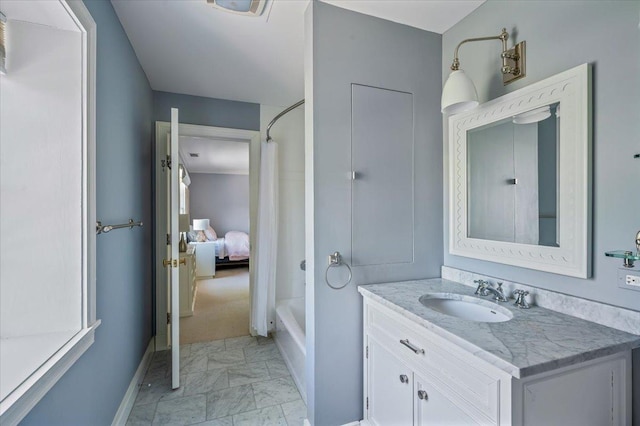 280 Old Farm Rd, Northfield, IL 60093 - full bathroom with marble finish flooring, vanity, baseboards, and shower / washtub combination