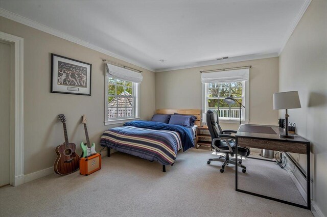 280 Old Farm Rd, Northfield, IL 60093 - bedroom with carpet flooring, baseboards, ornamental molding, and a desk