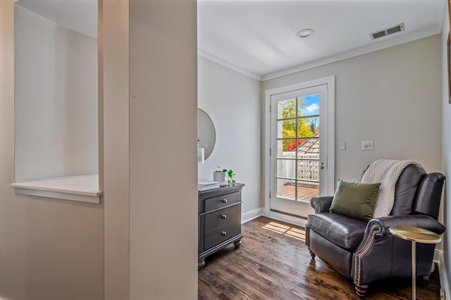 280 Old Farm Rd, Northfield, IL 60093 - sitting room with ornamental molding, dark wood finished floors, baseboards, and a baseboard heating unit
