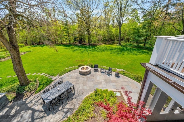 280 Old Farm Rd, Northfield, IL 60093 - view of green lawn with a fire pit and a patio area