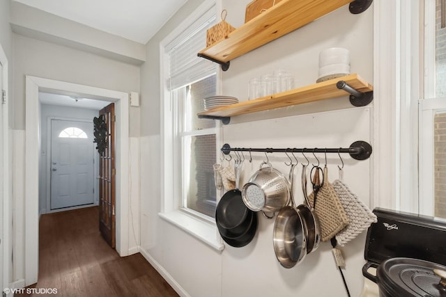 details featuring baseboards and wood finished floors