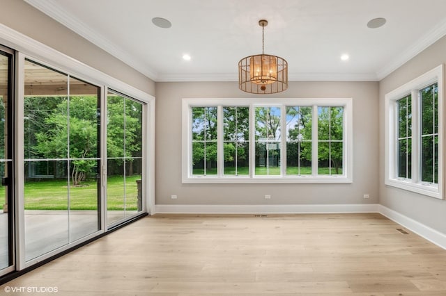 10940 German Church Rd, La Grange, IL 60525 - unfurnished dining area with plenty of natural light, a chandelier, crown molding, and recessed lighting