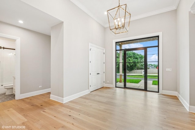 10940 German Church Rd, La Grange, IL 60525 - unfurnished room with ornamental molding, light wood finished floors, a chandelier, and recessed lighting