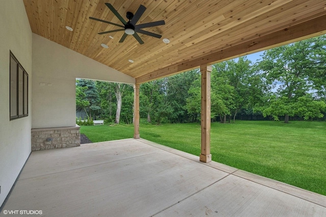 10940 German Church Rd, La Grange, IL 60525 - view of patio with a ceiling fan and view of wooded area