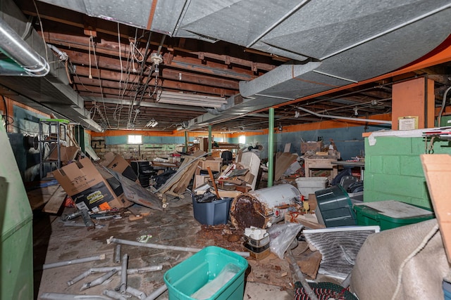 view of unfinished basement