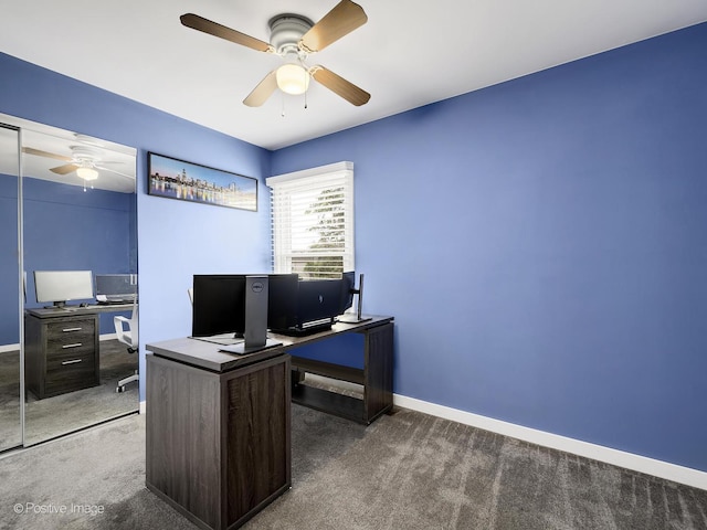 133 Abbeywood Cir, Streamwood, IL 60107 - office featuring ceiling fan, baseboards, and carpet