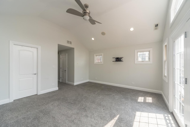 1615 W Superior St, Chicago, IL 60622 - unfurnished room featuring vaulted ceiling, ceiling fan, carpet floors, plenty of natural light, and recessed lighting