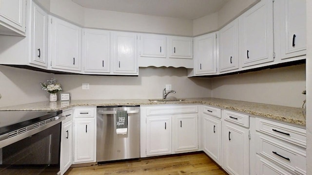 912 Crescent Dr Unit 2-4, Champaign, IL 61821 - kitchen featuring dishwasher, electric range, a sink, and white cabinetry