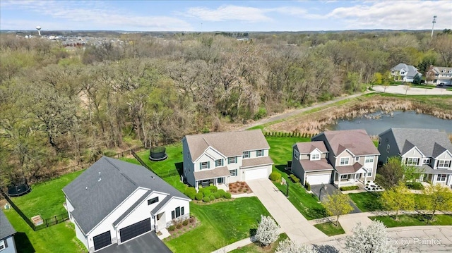 aerial view with a view of trees and a residential view