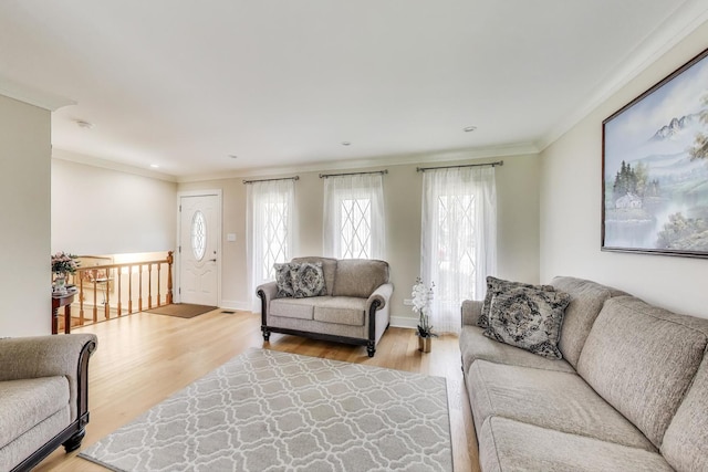5740 Alabama Ave, Clarendon Hills, IL 60514 - living room with baseboards, crown molding, wood finished floors, and recessed lighting