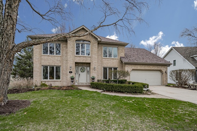 2624 Haddassah Dr, Naperville, IL 60565 - colonial-style house with brick siding, an attached garage, driveway, and a front lawn
