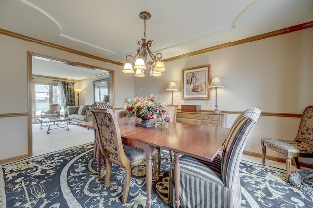 2624 Haddassah Dr, Naperville, IL 60565 - dining room with crown molding, carpet floors, and a notable chandelier