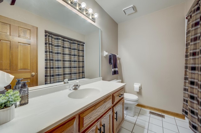 2624 Haddassah Dr, Naperville, IL 60565 - bathroom with vanity, tile patterned floors, a shower with curtain, toilet, and visible vents