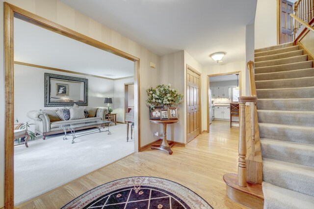 2624 Haddassah Dr, Naperville, IL 60565 - entryway with wood finished floors, baseboards, and stairs