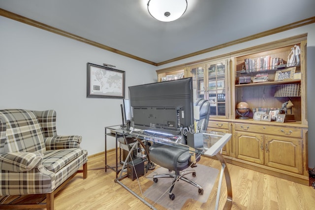 2624 Haddassah Dr, Naperville, IL 60565 - office area featuring crown molding, baseboards, and light wood-type flooring