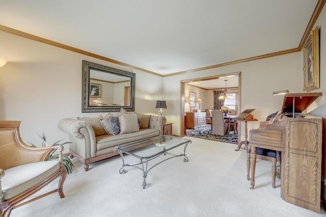 2624 Haddassah Dr, Naperville, IL 60565 - living room featuring a chandelier, carpet flooring, and crown molding