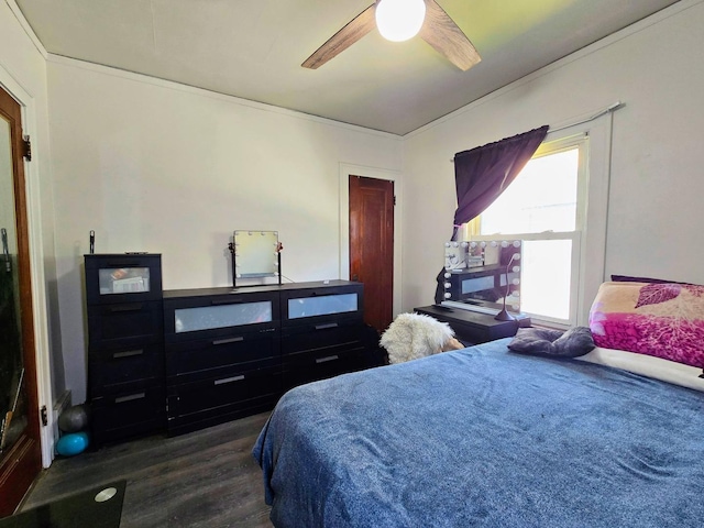3715 Clinton Ave, Berwyn, IL 60402 - bedroom featuring dark wood-type flooring, a ceiling fan, and crown molding