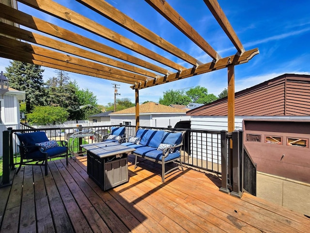 3715 Clinton Ave, Berwyn, IL 60402 - wooden terrace featuring a pergola and an outdoor living space with a fire pit