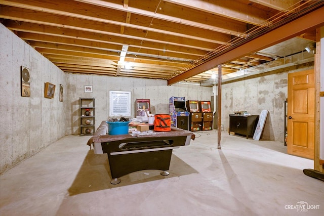 view of unfinished basement