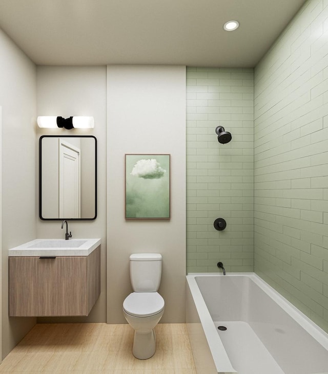 944 Beloit Ave Unit 5, Forest Park, IL 60130 - full bathroom with toilet, vanity, shower / bath combination, and recessed lighting