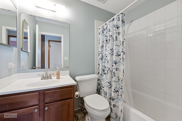 full bathroom with vanity, toilet, and shower / tub combo