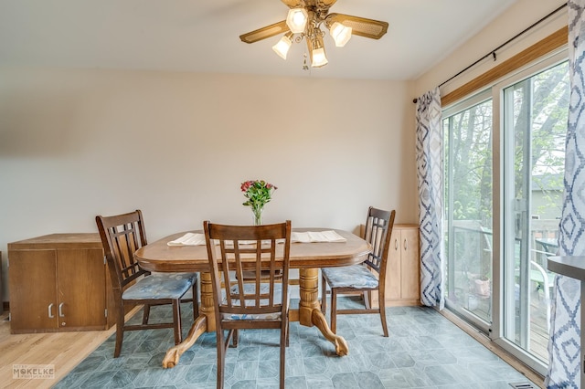 dining space featuring a ceiling fan