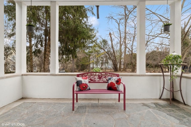 sunroom with stone finish flooring
