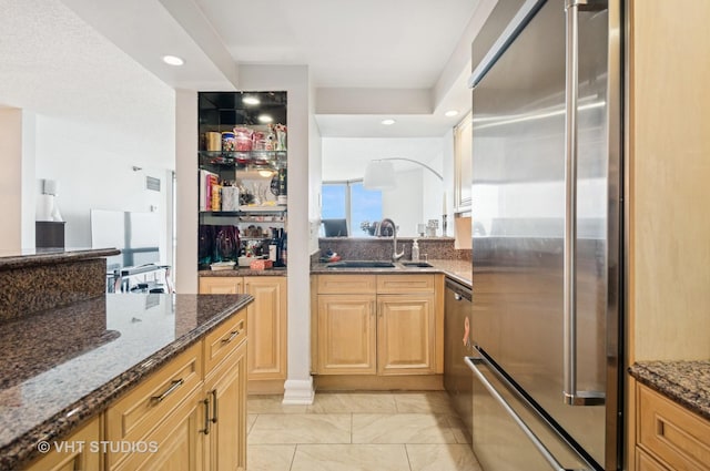 195 N Harbor Dr Unit 2602, Chicago, IL 60601 - bar featuring recessed lighting, a sink, appliances with stainless steel finishes, and light tile patterned floors