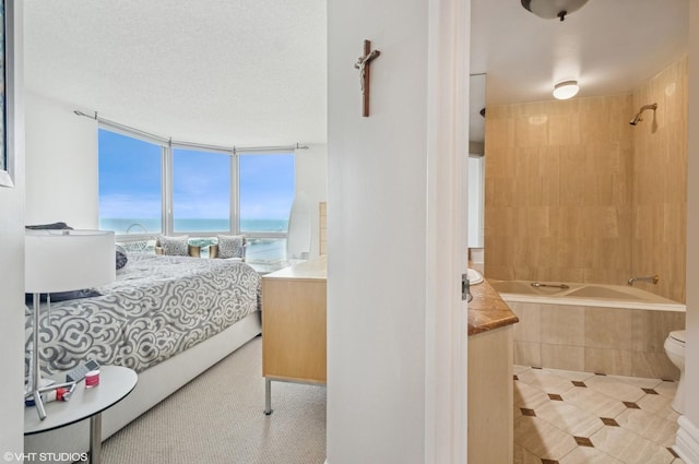195 N Harbor Dr Unit 2602, Chicago, IL 60601 - bathroom with vanity, toilet, tiled shower / bath, a water view, and expansive windows