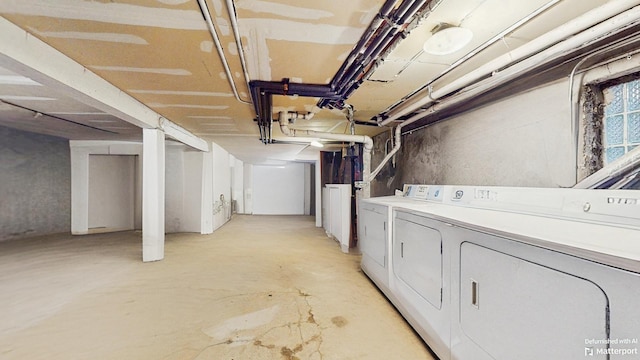 below grade area with washer and dryer