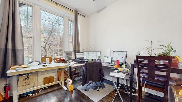 office area with wood finished floors