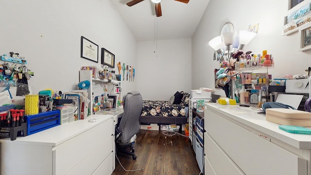 office featuring dark wood-style flooring and a ceiling fan