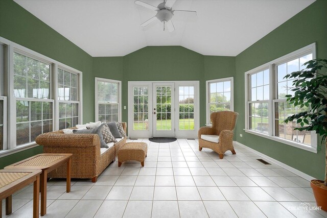 541 Clover Dr, Algonquin, IL 60102 - sunroom / solarium with french doors, tile patterned floors, vaulted ceiling, and baseboards