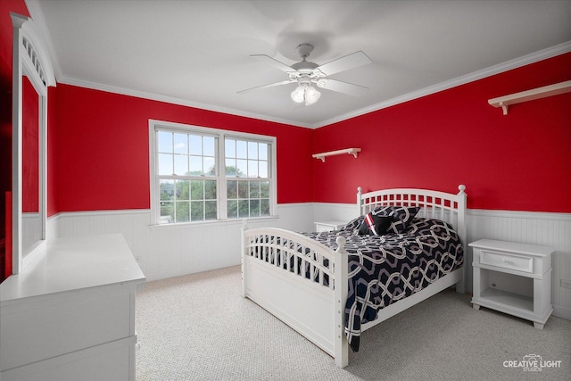 541 Clover Dr, Algonquin, IL 60102 - carpeted bedroom featuring wainscoting, ornamental molding, and a ceiling fan