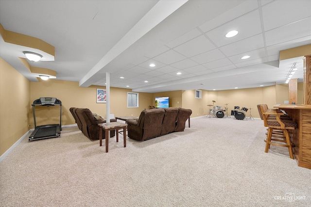 541 Clover Dr, Algonquin, IL 60102 - living room featuring carpet, baseboards, bar area, and recessed lighting