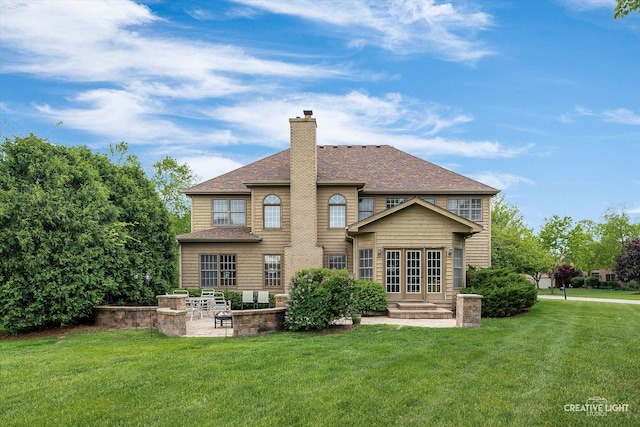 541 Clover Dr, Algonquin, IL 60102 - rear view of house featuring a yard, a chimney, french doors, and a patio area