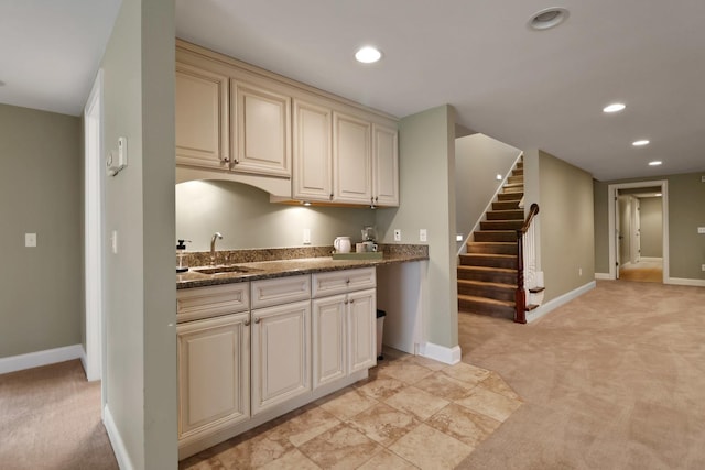 3131 Pepper Creek Bridge Pkwy, Valparaiso, IN 46385 - kitchen featuring light carpet, recessed lighting, and cream cabinets