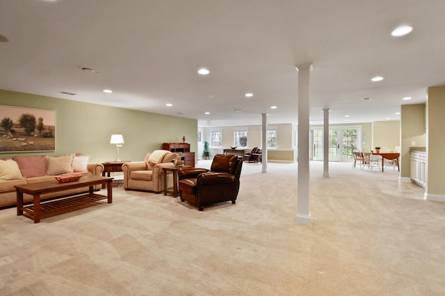 3131 Pepper Creek Bridge Pkwy, Valparaiso, IN 46385 - living area with light carpet, ornate columns, and recessed lighting
