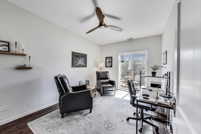 834 W Belle Plaine Ave Unit 3W, Chicago, IL 60613 - office space featuring visible vents, baseboards, a ceiling fan, and wood finished floors