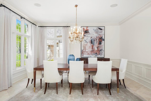 96 S Wynstone Dr, North Barrington, IL 60010 - dining room featuring a chandelier, plenty of natural light, ornamental molding, and a decorative wall