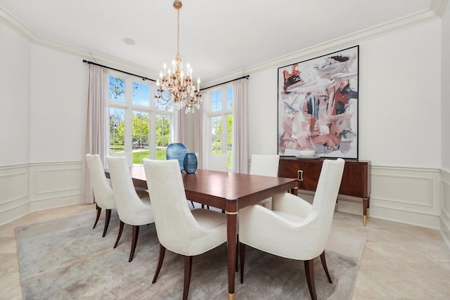 96 S Wynstone Dr, North Barrington, IL 60010 - dining room with a decorative wall, a chandelier, ornamental molding, and wainscoting