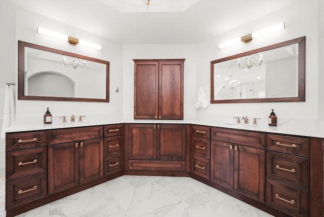 96 S Wynstone Dr, North Barrington, IL 60010 - full bath with a chandelier, marble look tiles, and double vanity