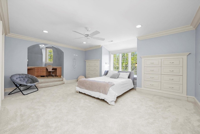 96 S Wynstone Dr, North Barrington, IL 60010 - bedroom with crown molding, carpet floors, an office area, arched walkways, and recessed lighting