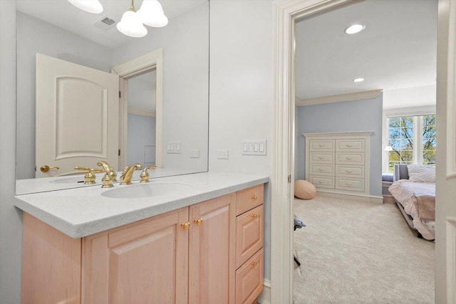 96 S Wynstone Dr, North Barrington, IL 60010 - bathroom featuring vanity, a chandelier, ensuite bath, and recessed lighting