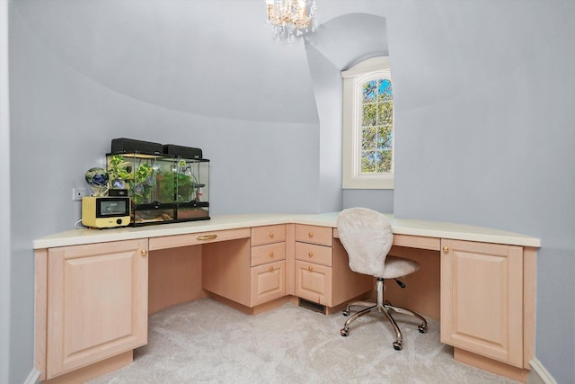 96 S Wynstone Dr, North Barrington, IL 60010 - office featuring built in desk, light colored carpet, and a chandelier