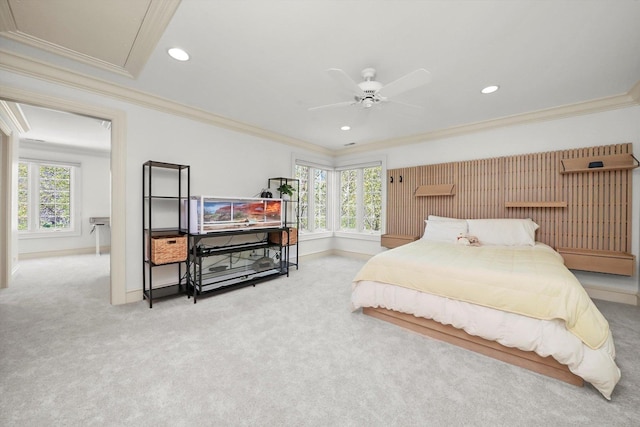 96 S Wynstone Dr, North Barrington, IL 60010 - carpeted bedroom featuring ornamental molding, multiple windows, recessed lighting, and ceiling fan