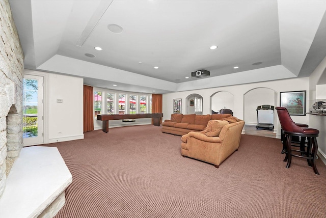 96 S Wynstone Dr, North Barrington, IL 60010 - living area featuring carpet flooring, a raised ceiling, and recessed lighting