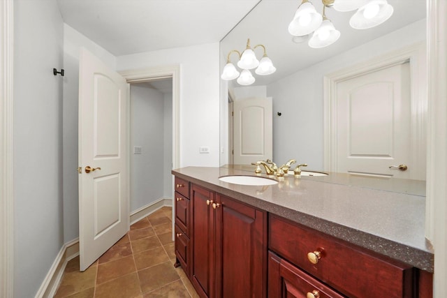 96 S Wynstone Dr, North Barrington, IL 60010 - bathroom with vanity, tile patterned floors, and a chandelier
