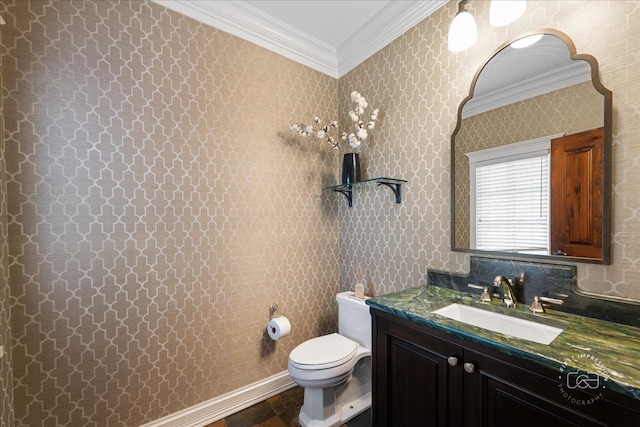 36W442 Hunters Gate Rd, Saint Charles, IL 60175 - bathroom with crown molding, toilet, and vanity
